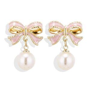 Bow Earrings for Women Pearl Drop Dangle Stud Wedding Party Jewelry Gifts